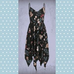 ROMWE Black Floral Midi Handkerchief Hem Dress